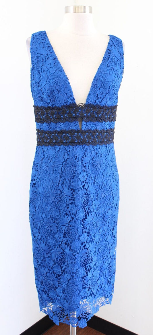 NWT Diane Von Furstenberg Viera Blue Lace Plunge V Neck Sheath Dress Size 6