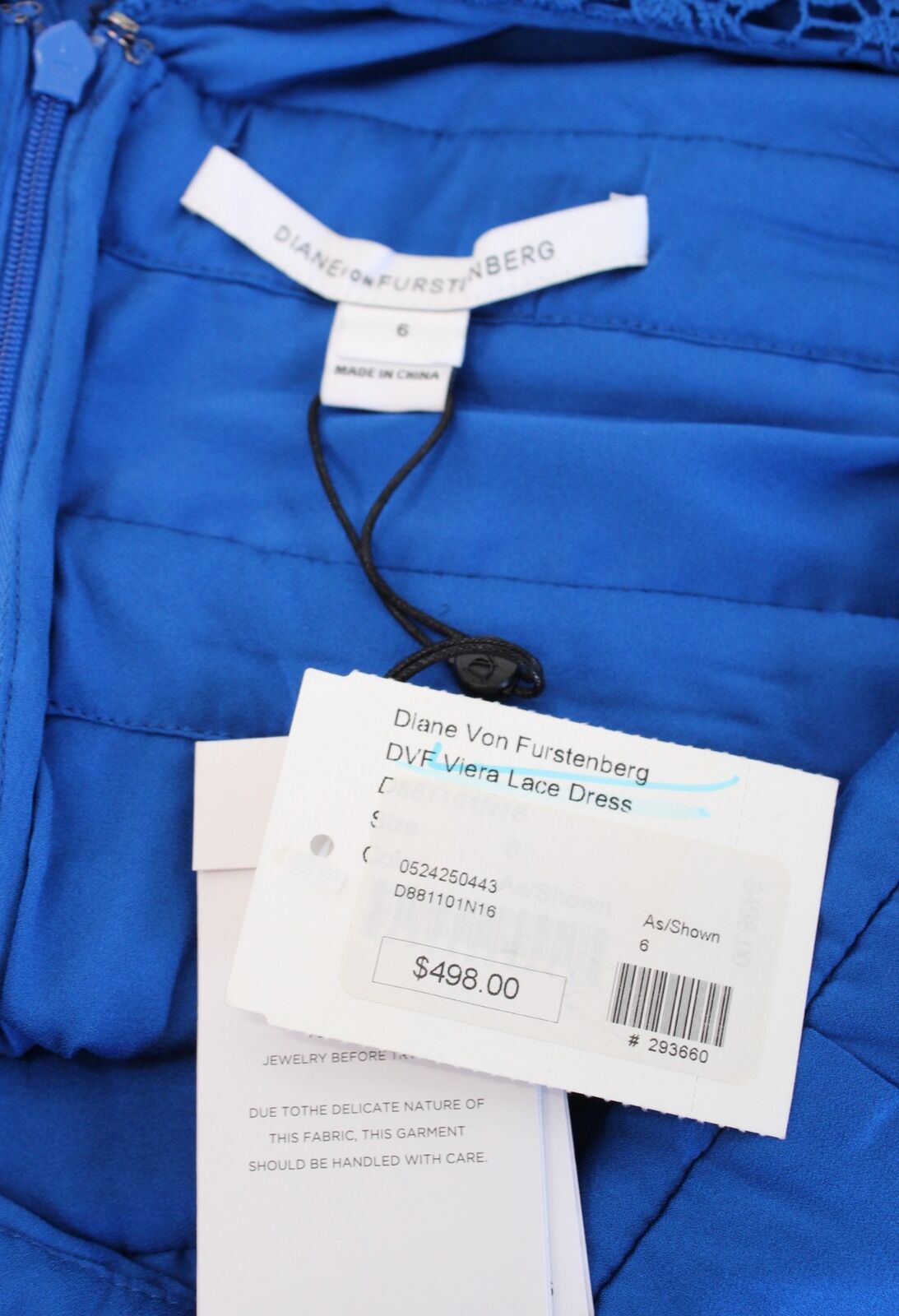 NWT Diane Von Furstenberg Viera Blue Lace Plunge V Neck Sheath Dress Size 6