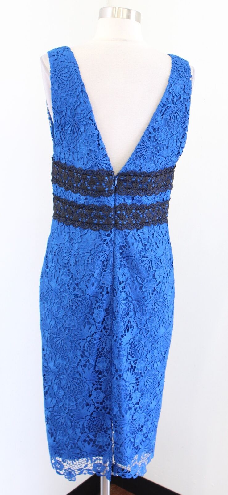 NWT Diane Von Furstenberg Viera Blue Lace Plunge V Neck Sheath Dress Size 6