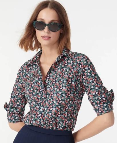 J Crew Liberty London Slim Perfect Shirt in Sarah Floral 0 Button Front Blouse Long sleeve