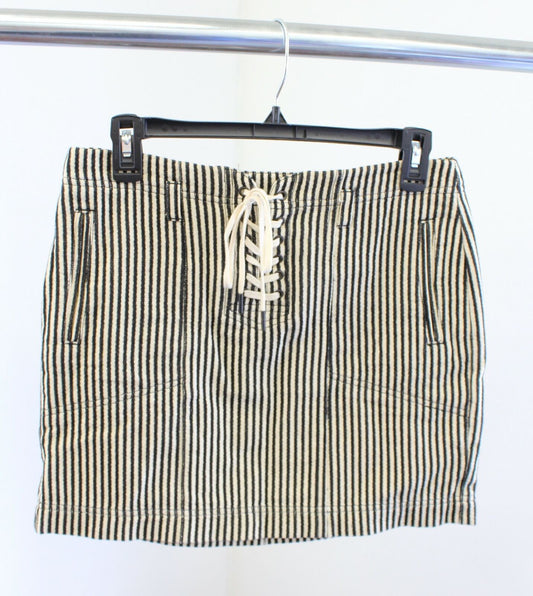 Madewell Womens Beige Black Ticking Stripe Lace Up Skirt Size 4 Mini