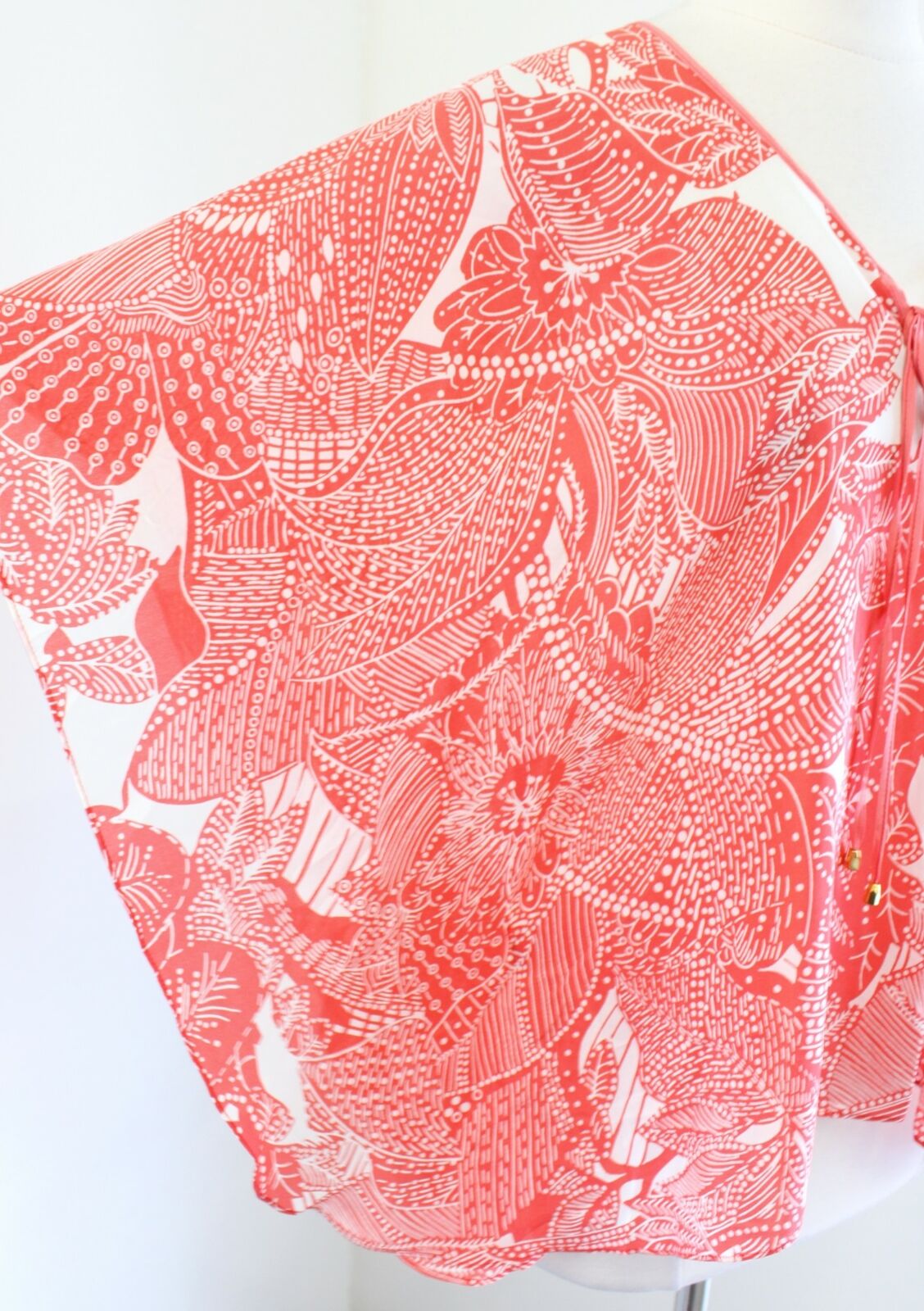 NWT Talbots Coral Floral Print Silk Poncho Style Top Blouse Size XS / S Boho