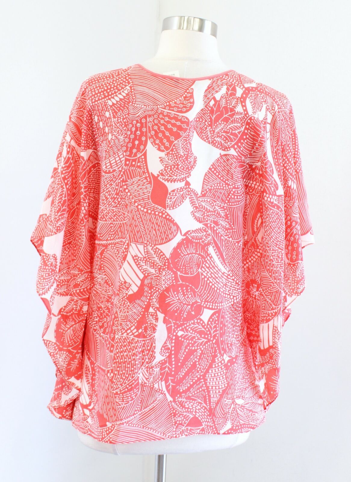 NWT Talbots Coral Floral Print Silk Poncho Style Top Blouse Size XS / S Boho