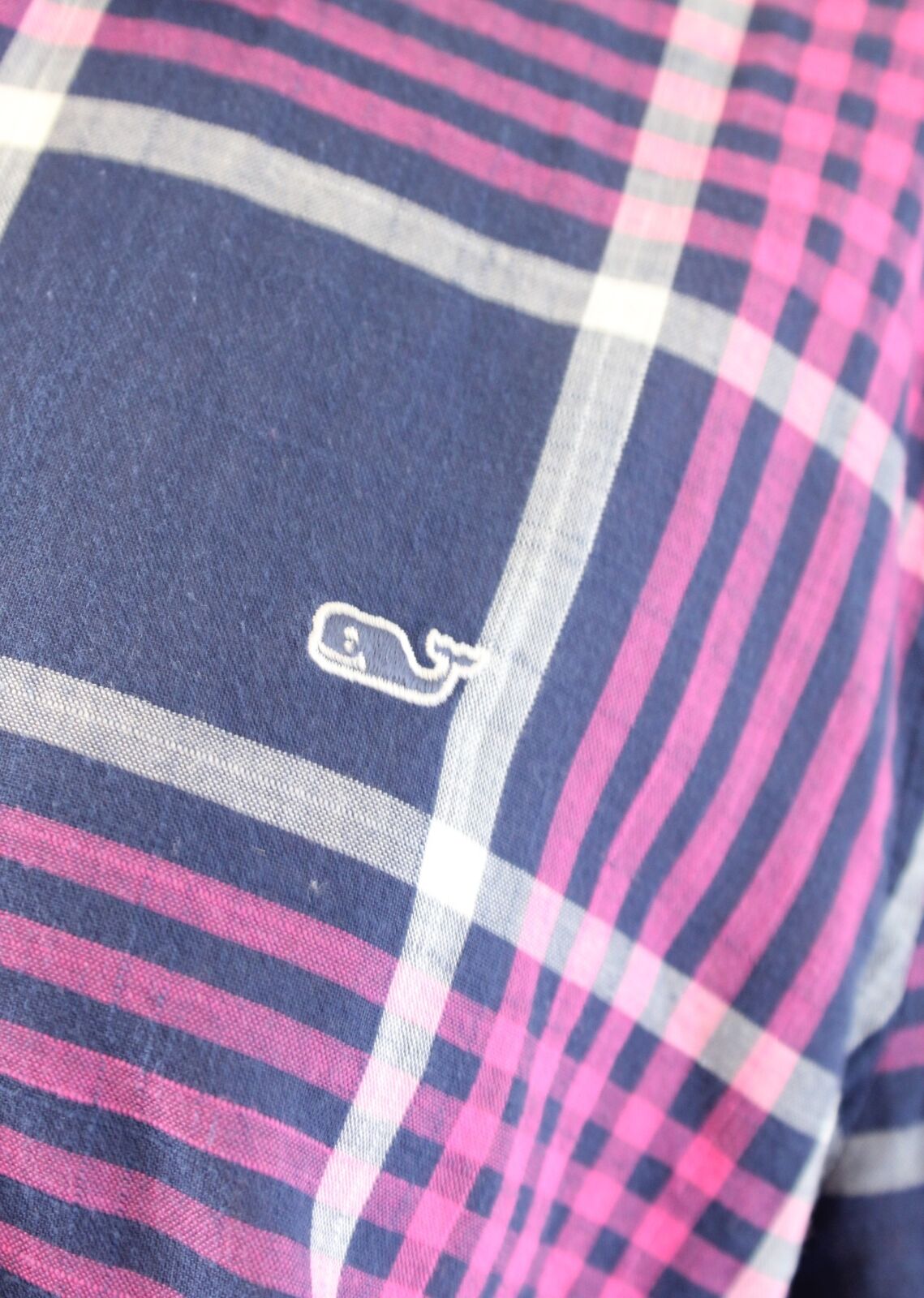 Vineyard Vines Harbor Plaid Relaxed Popover Shirt Blouse Size 8 Navy Pink Long Sleeve