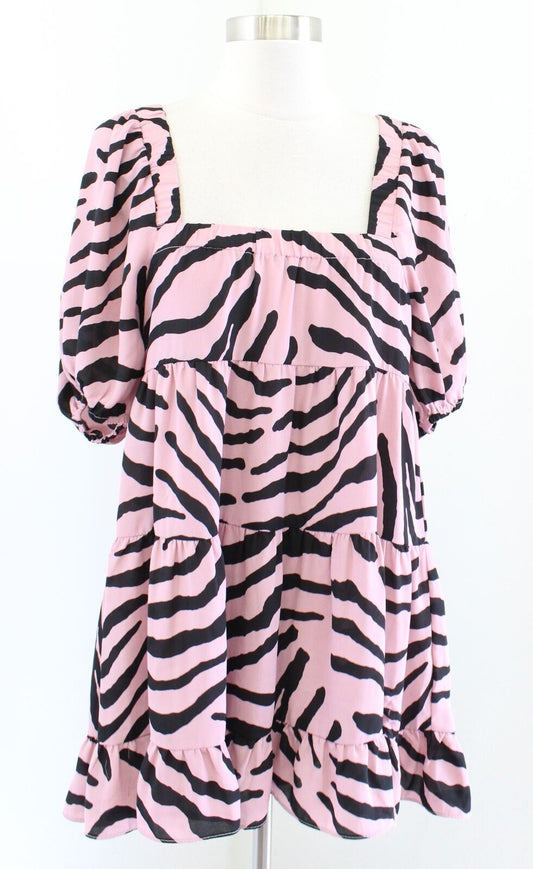 NWT Buddy Love Becca Pink Black Zebra Tiger Print Mini Babydoll Dress Size XS