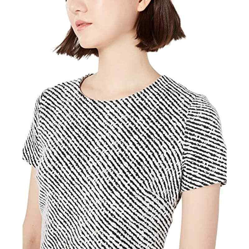 NWT Calvin Klein Black White Striped Knit Short Sleeve Sheath Dress Size 2