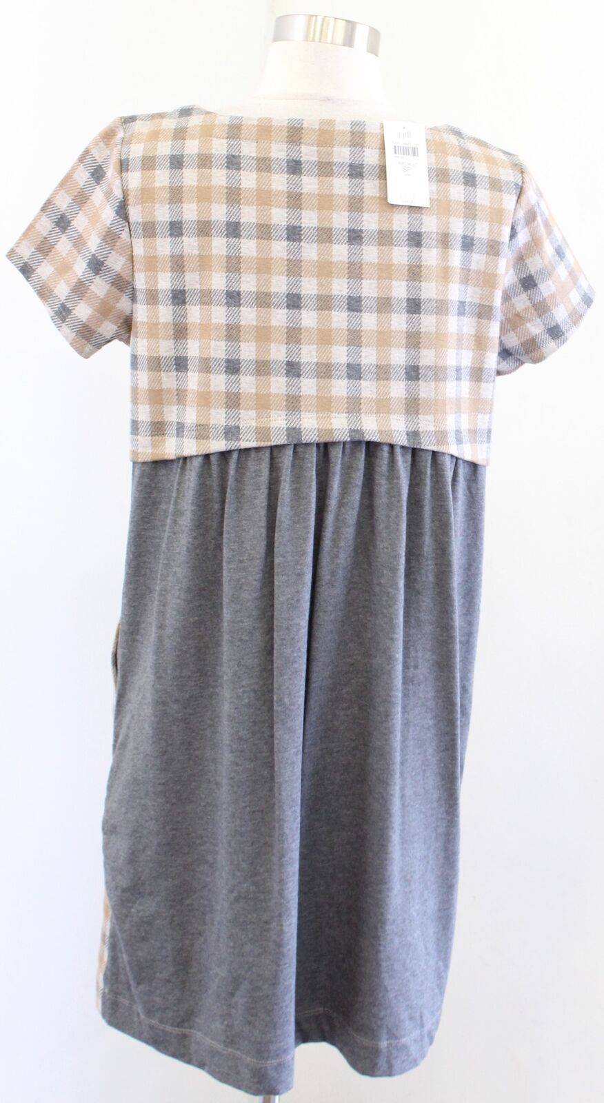 NWT J Jill Womens Camel Tan Gray Plaid Short Sleeve Knit Shift Dress Size PS SP