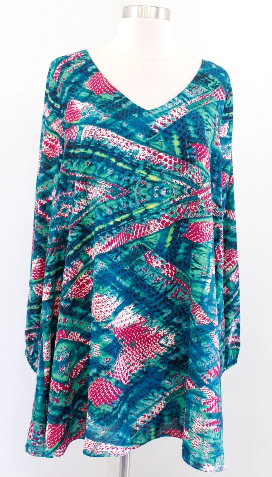 Buddy Love Paris Abstract Print Swing Mini Tunic Dress Size L Green Blue Pink