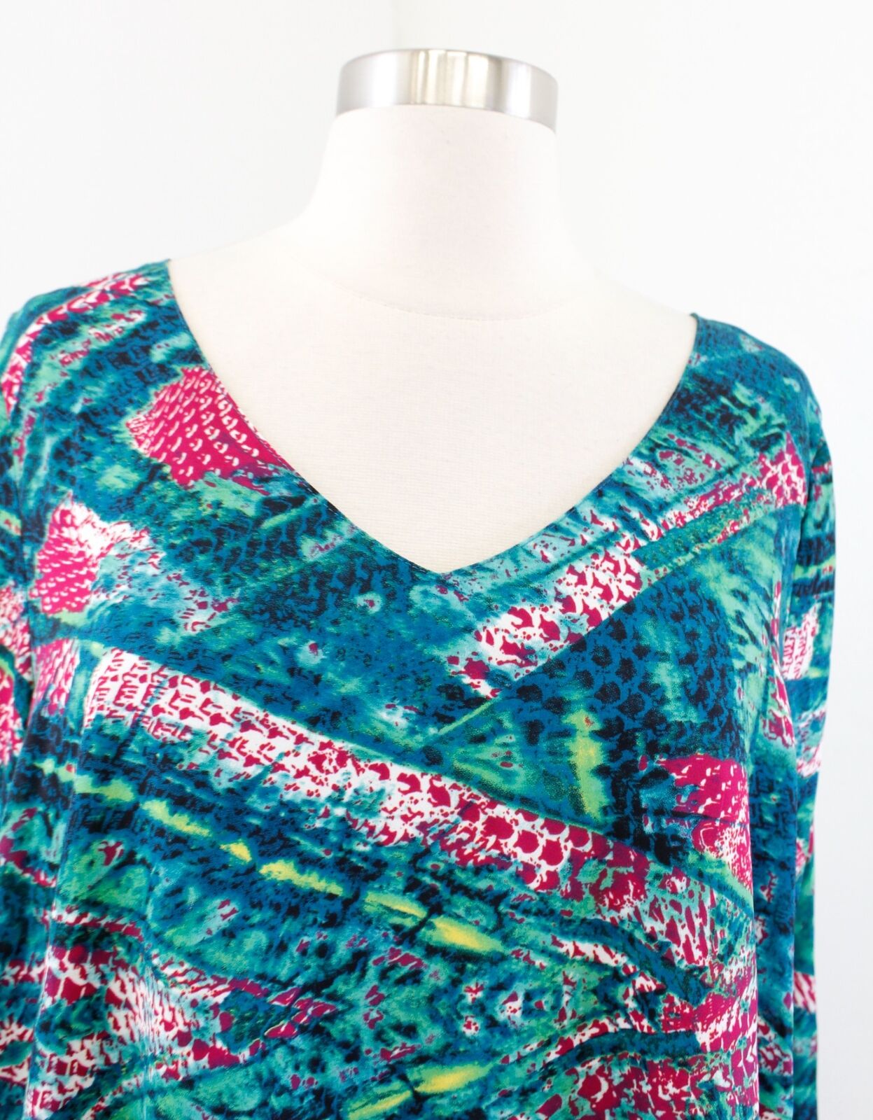 Buddy Love Paris Abstract Print Swing Mini Tunic Dress Size L Green Blue Pink