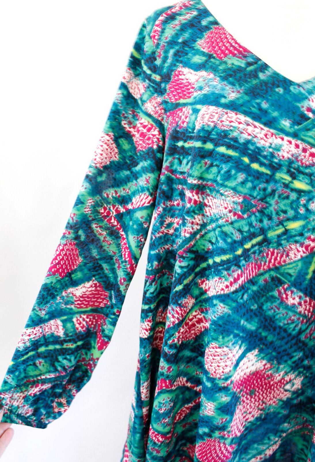 Buddy Love Paris Abstract Print Swing Mini Tunic Dress Size L Green Blue Pink