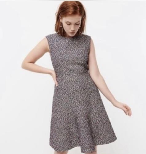 J Crew Womens A Line Dress in Confetti Tweed Size 6 Navy Blue Pink Career