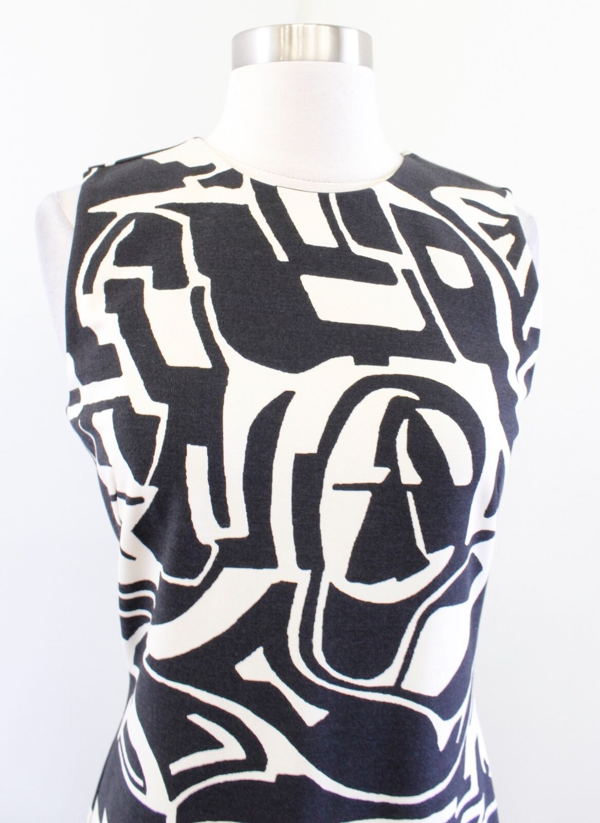 J McLaughlin Beige Black Abstract Geometric Print Sleeveless Sheath Dress Sz XS