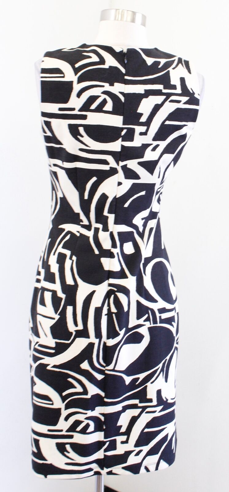 J McLaughlin Beige Black Abstract Geometric Print Sleeveless Sheath Dress Sz XS