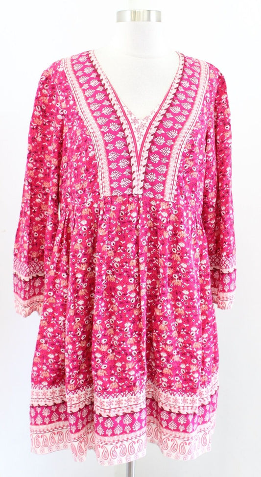 Maeve Anthropologie Isabel Berry Pink Elephant Print Embroidered Tunic Dress S