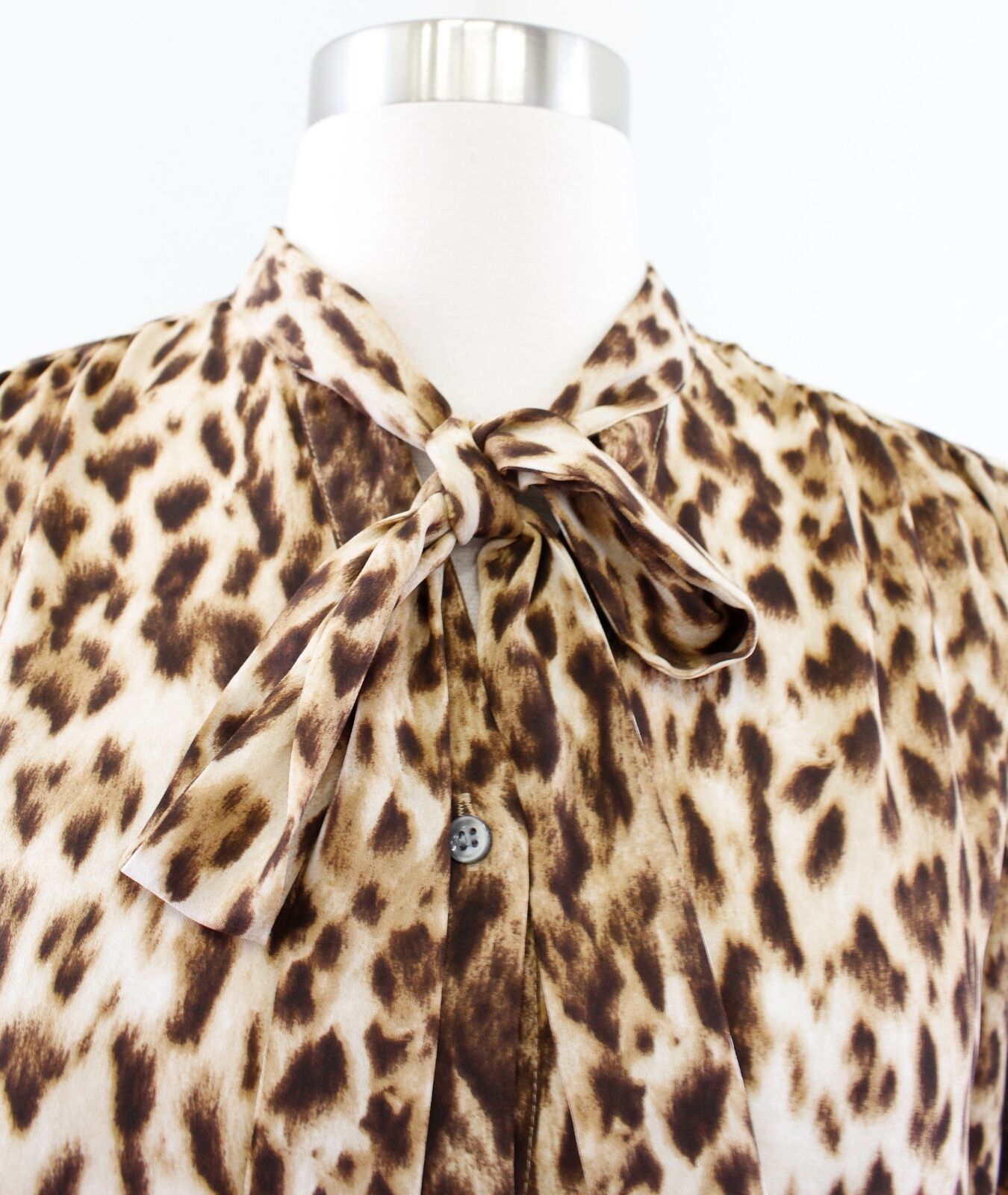 J Crew Womens Leopard Print Button Front Tie Neck Top Blouse Size XS Brown
