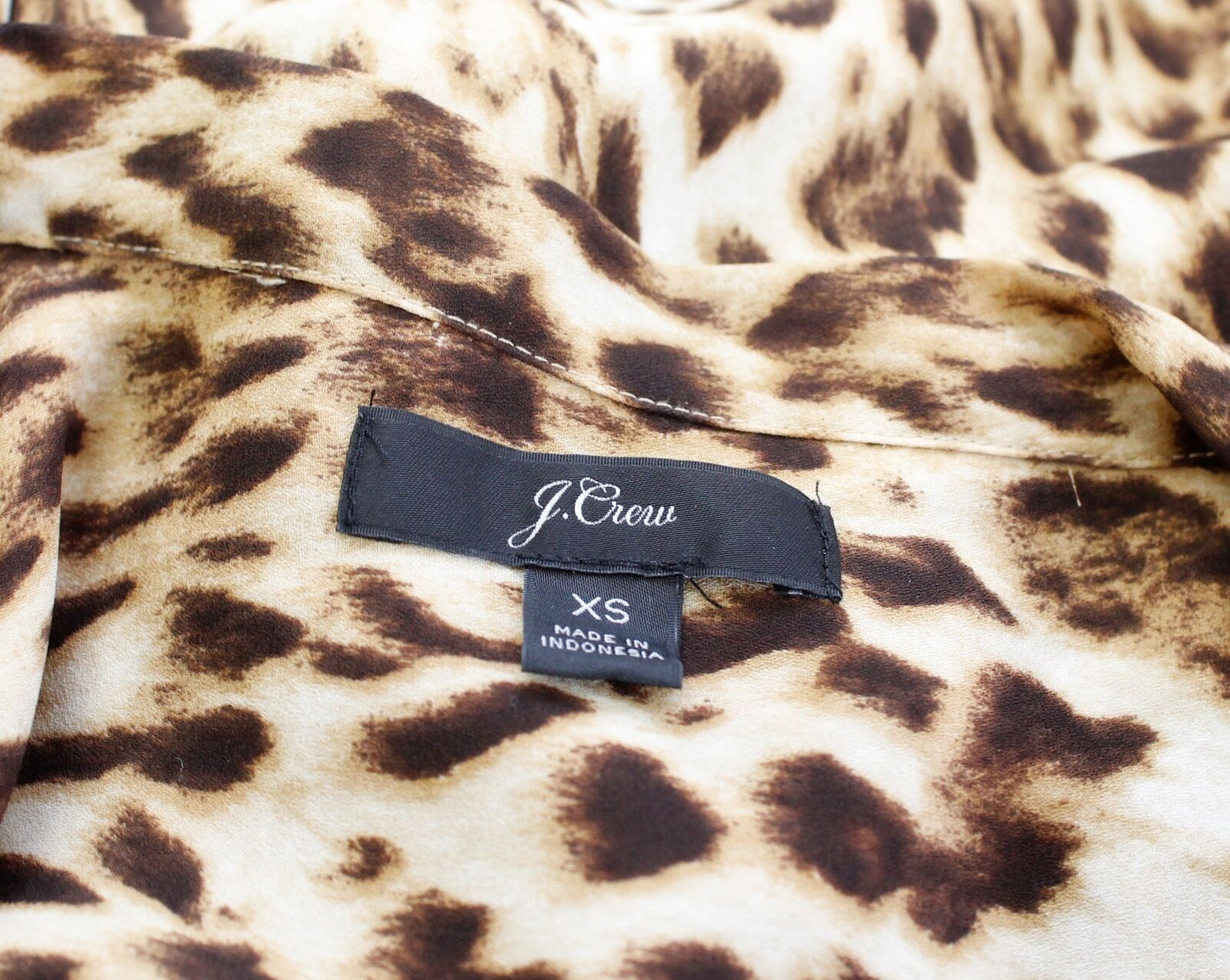 J Crew Womens Leopard Print Button Front Tie Neck Top Blouse Size XS Brown