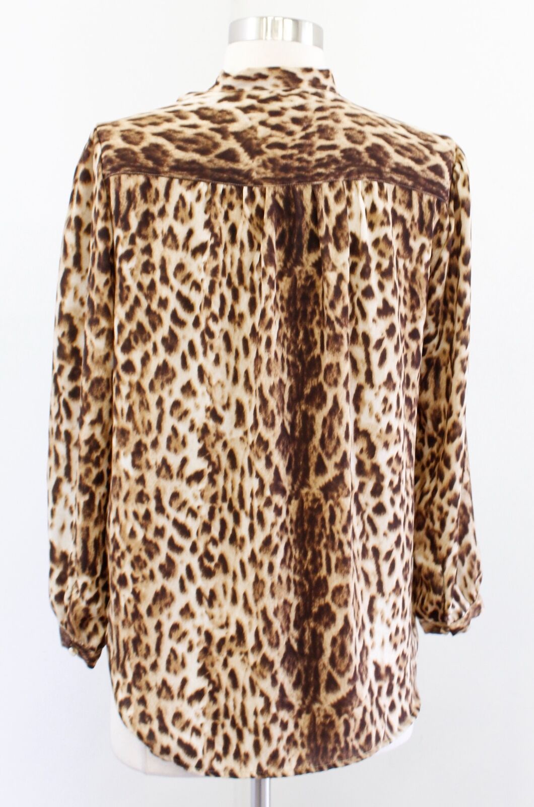 J Crew Womens Leopard Print Button Front Tie Neck Top Blouse Size XS Brown