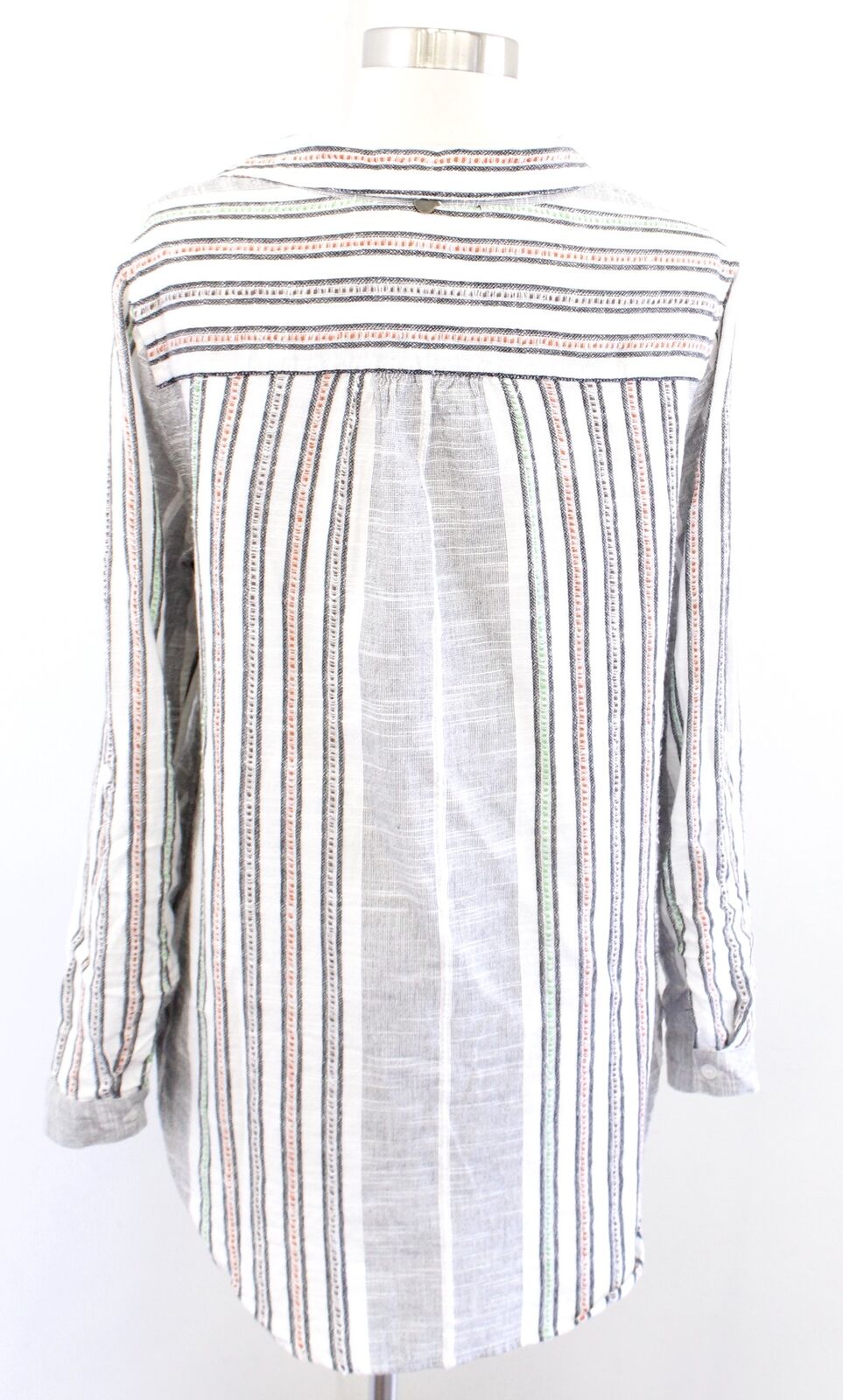 Soft Surroundings Aruba Gauzy Striped Embroidered Top Blouse Size PS SP Gray