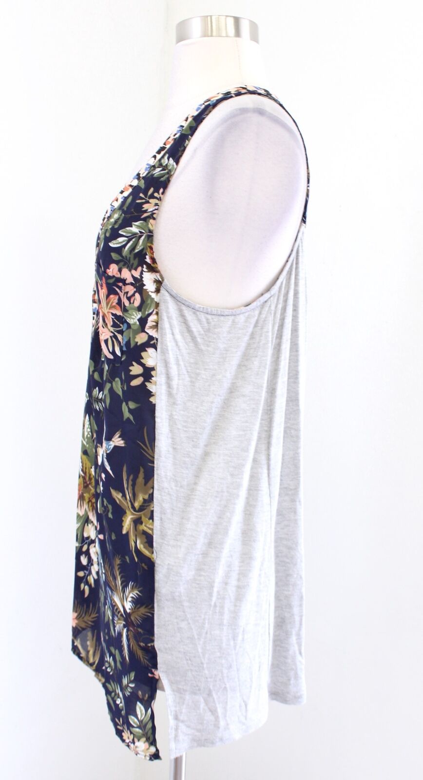 Tiny Anthropologie Zuma Navy Blue Gray Bird Floral Print Tank Top Blouse Size M