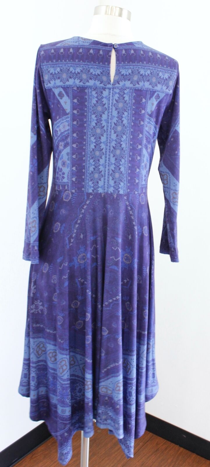 Soft Surroundings Blue Indigo Patchwork Print Asymmetrical Hem Dress Sz PXS XSP