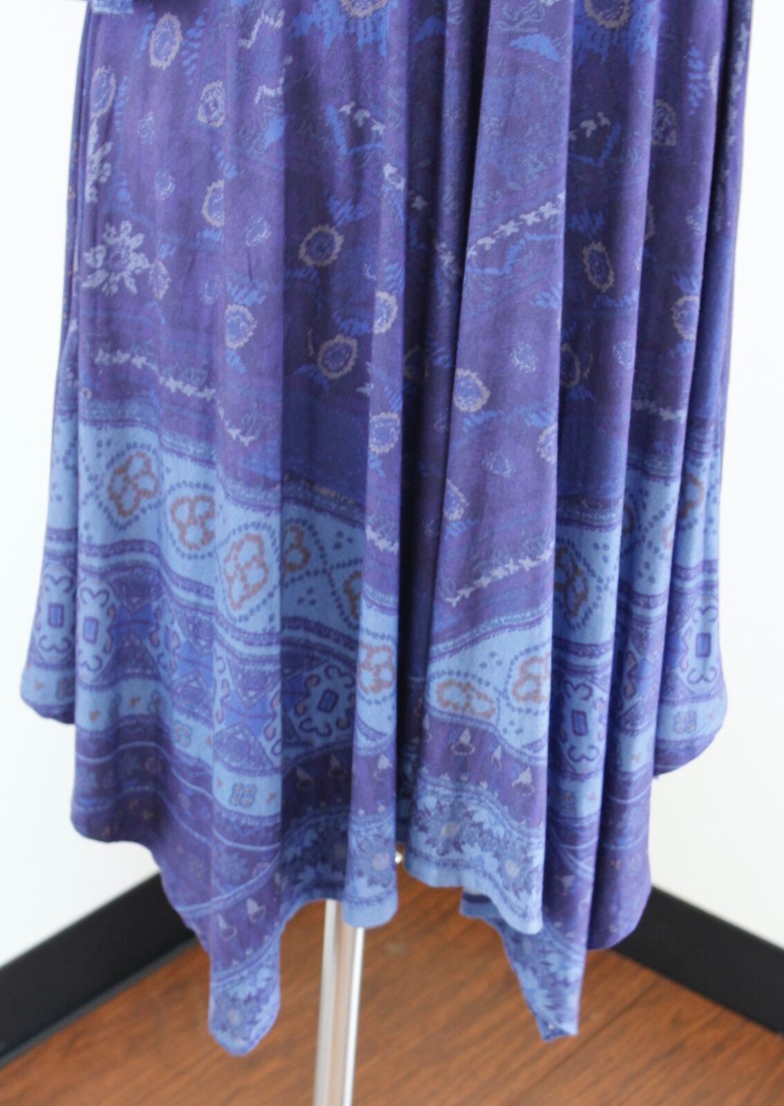 Soft Surroundings Blue Indigo Patchwork Print Asymmetrical Hem Dress Sz PXS XSP