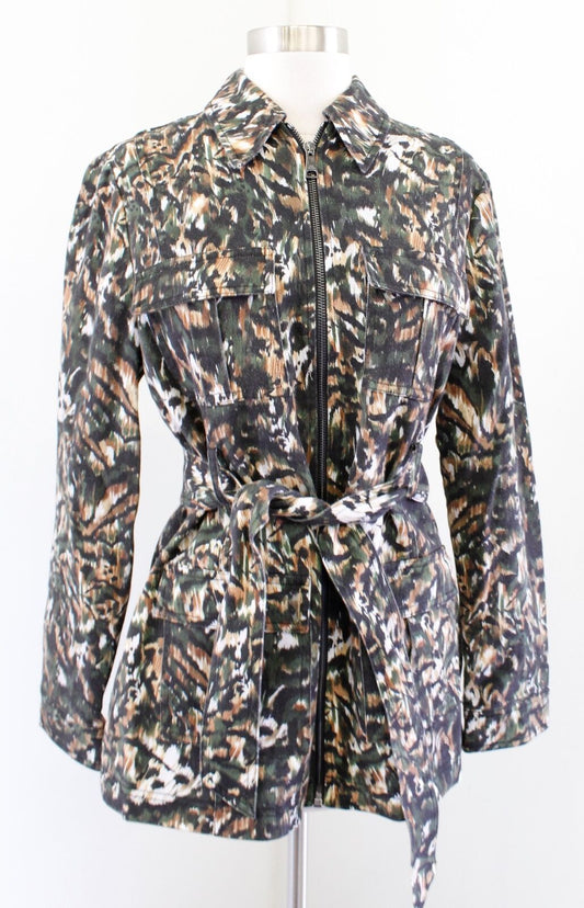 NWT $349 Ted Baker Inniza Abstract Camo Tie Waist Safari Utility Jacket Size 2