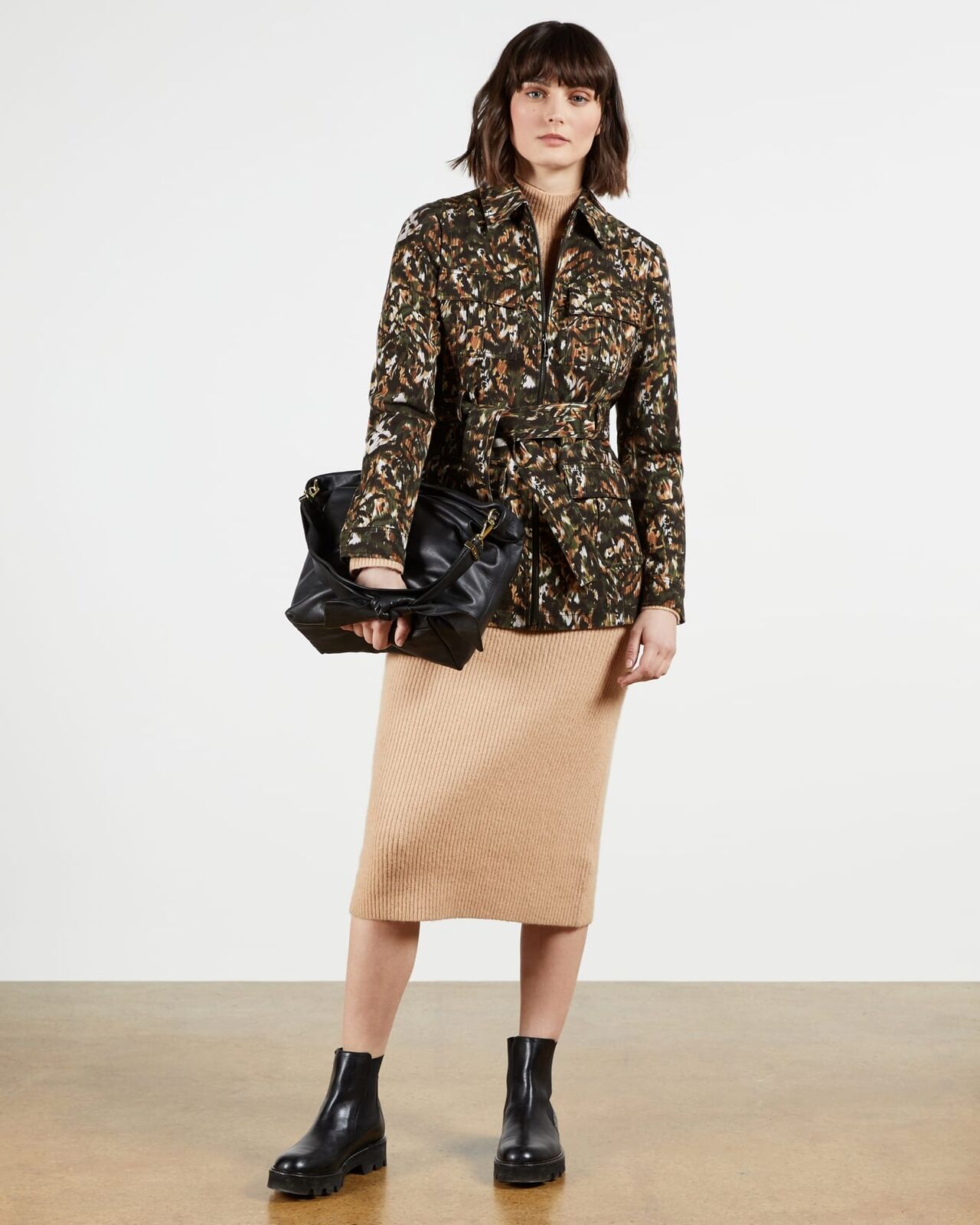 NWT $349 Ted Baker Inniza Abstract Camo Tie Waist Safari Utility Jacket Size 2