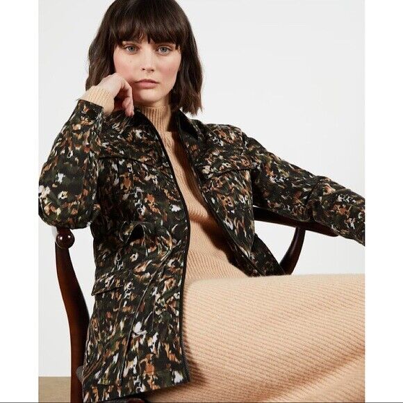 NWT $349 Ted Baker Inniza Abstract Camo Tie Waist Safari Utility Jacket Size 2