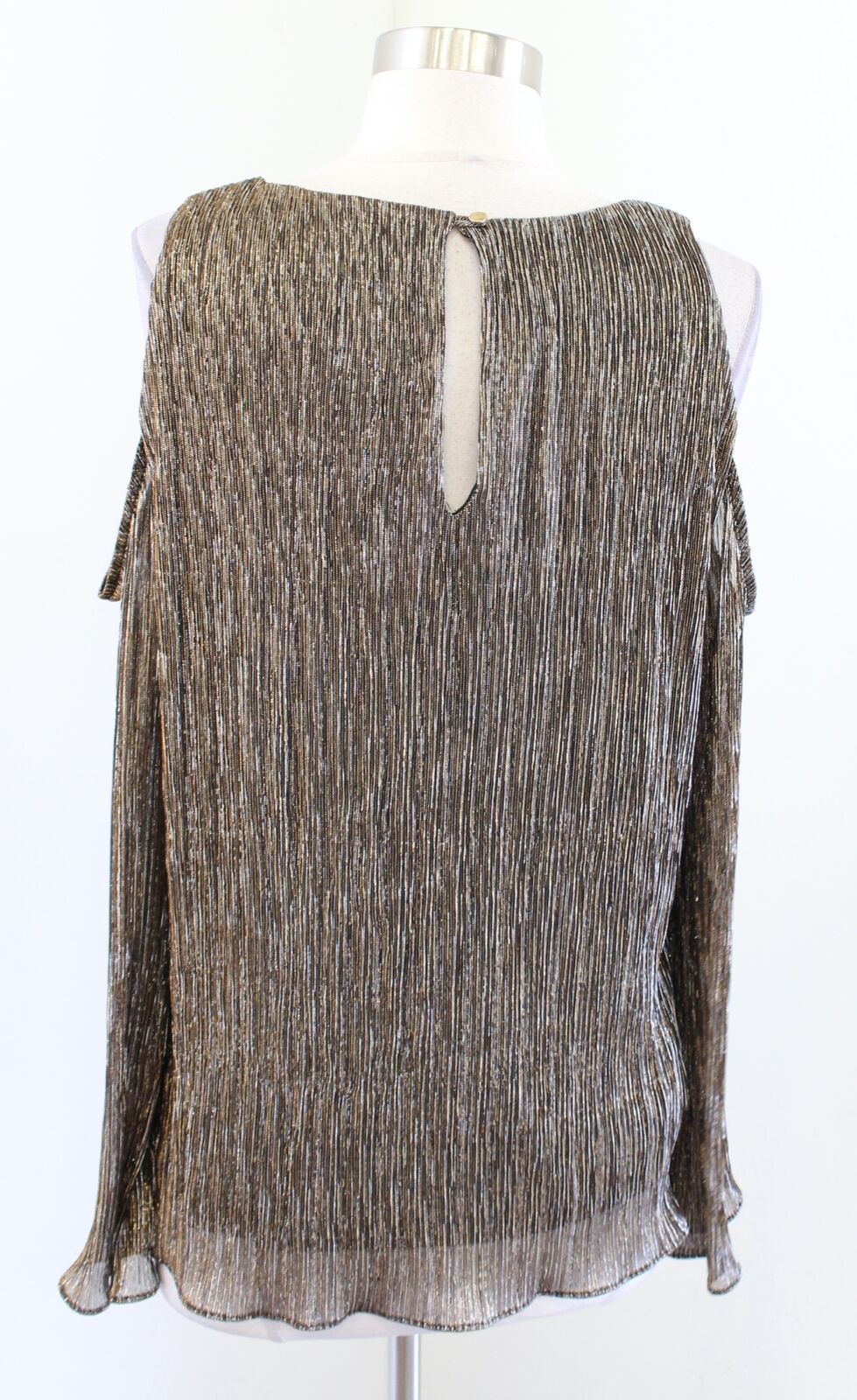 Joseph Ribkoff Gold Bronze Silver Metallic Shimmer Pleated Cold Shoulder Top 8