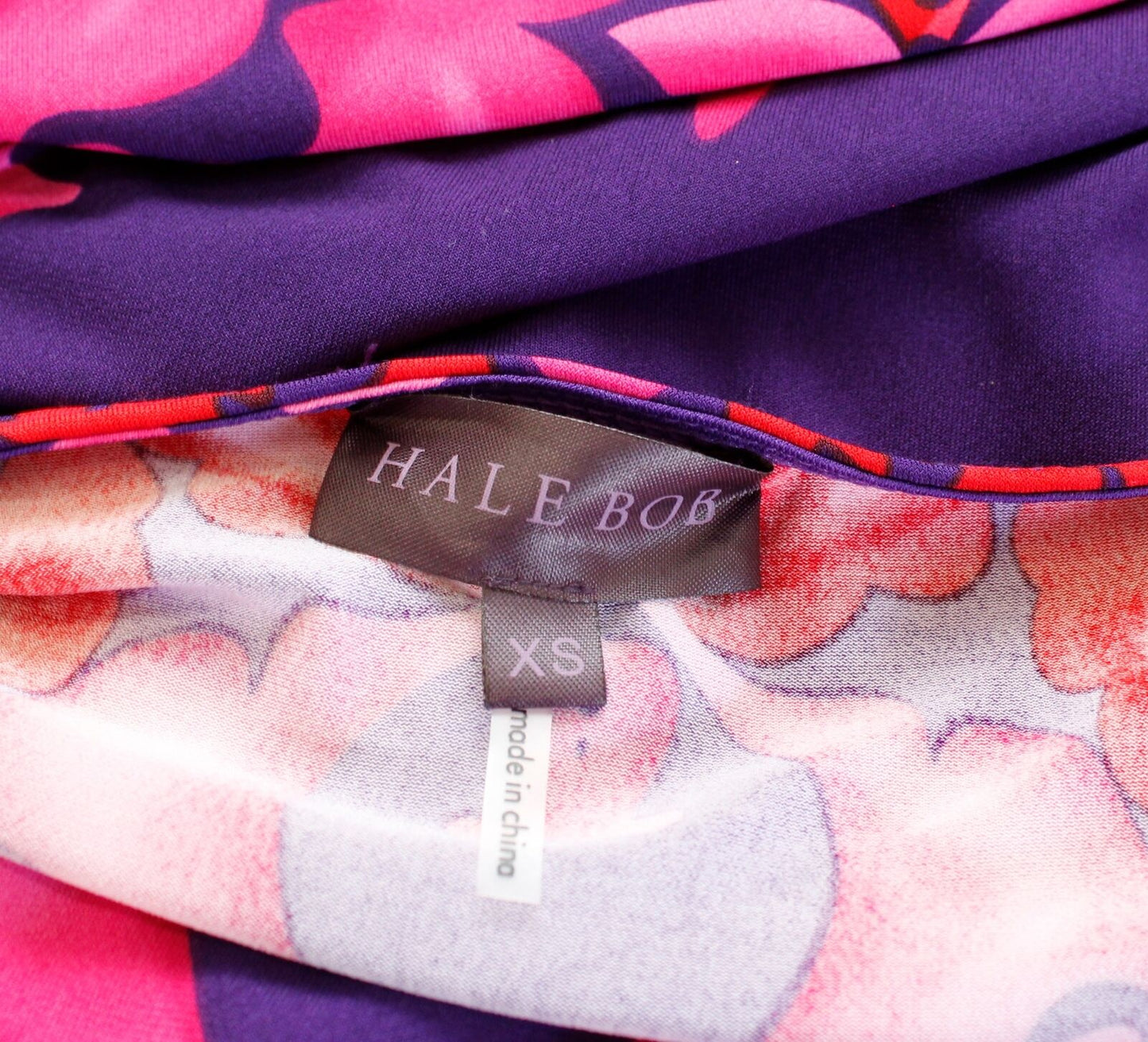 Hale Bob Purple Red Pink Geometric Print Dolman Sleeve Jersey Mini Dress Size XS