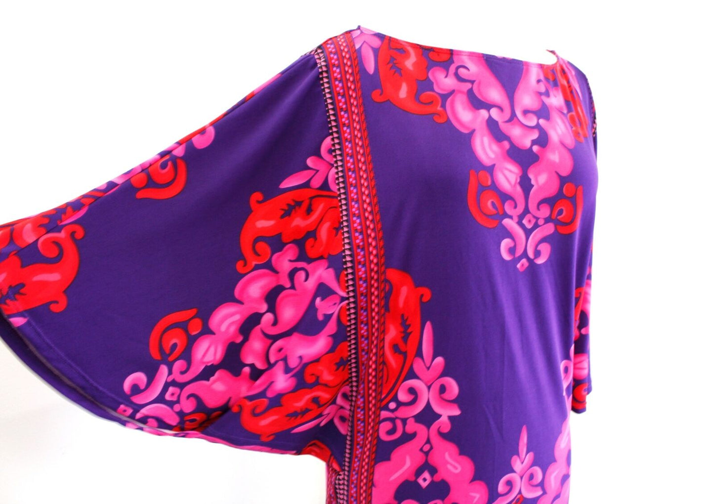 Hale Bob Purple Red Pink Geometric Print Dolman Sleeve Jersey Mini Dress Size XS