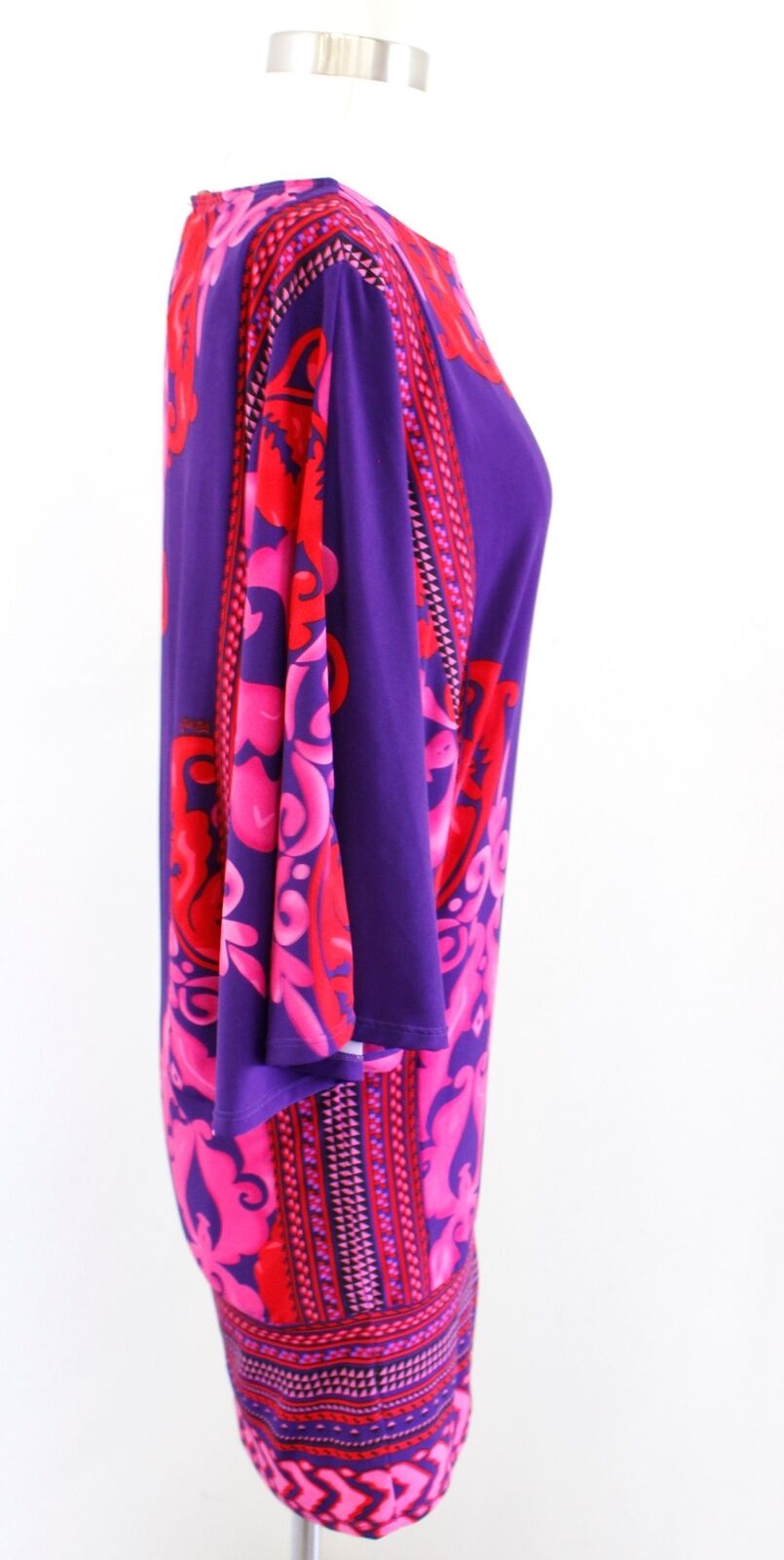 Hale Bob Purple Red Pink Geometric Print Dolman Sleeve Jersey Mini Dress Size XS