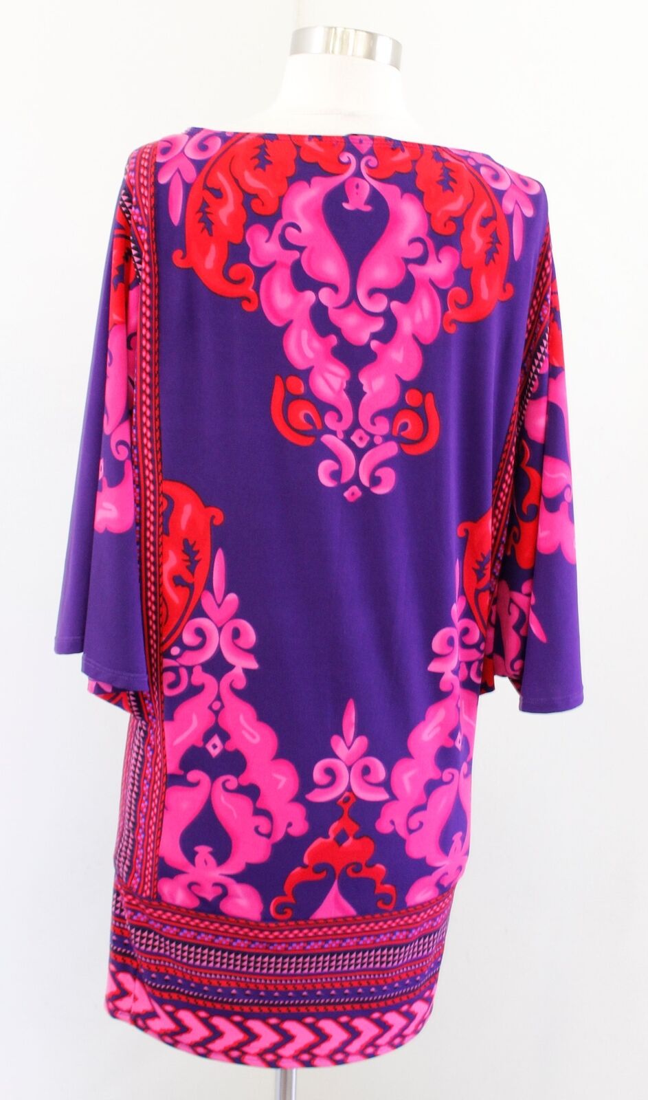 Hale Bob Purple Red Pink Geometric Print Dolman Sleeve Jersey Mini Dress Size XS