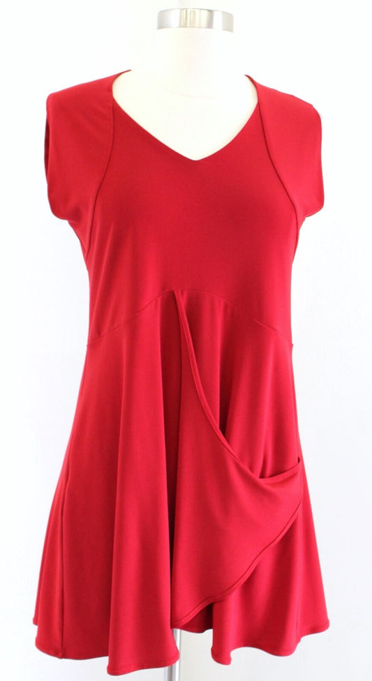 Sympli Canada Red Jersey Knit Asymmetrical Draped Top Blouse Size 4 V Neck