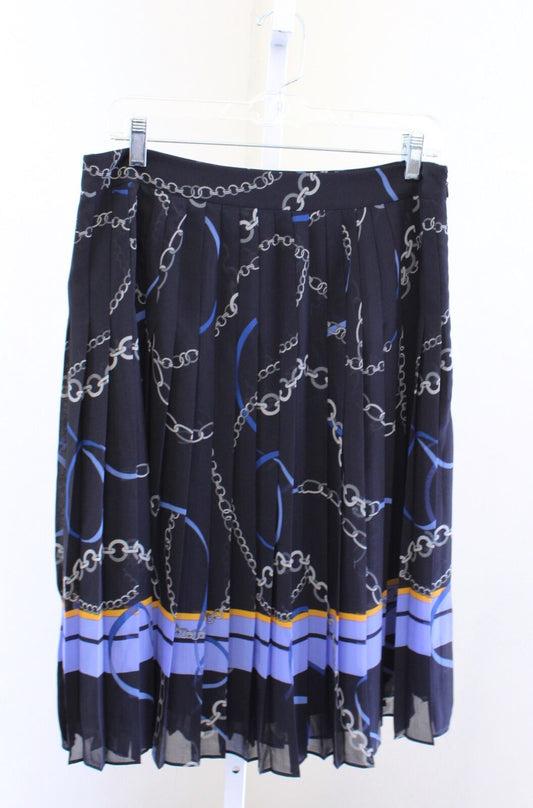 NWT Ann Taylor Navy Blue Chain Ribbon Print Pleated Skirt Size 8 Chainlink