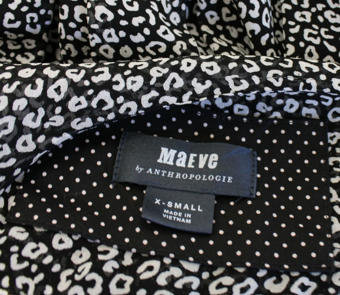 Maeve Anthropologie Carolyn Black White Leopard Print V Neck Mini Dress Size XS