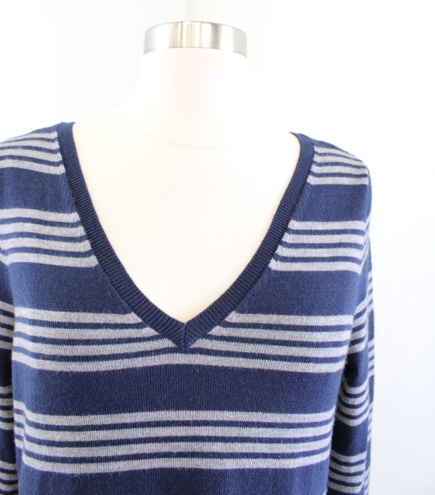 NWT Vineyard Vines Navy Blue Gray Striped Wool Blend V Neck Sweater Dress Size S