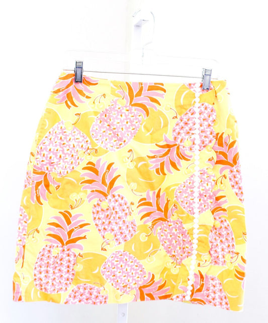 Vtg Lilly Pulitzer Yellow Pink Orange Pineapple Print Scalloped Skirt Size 8