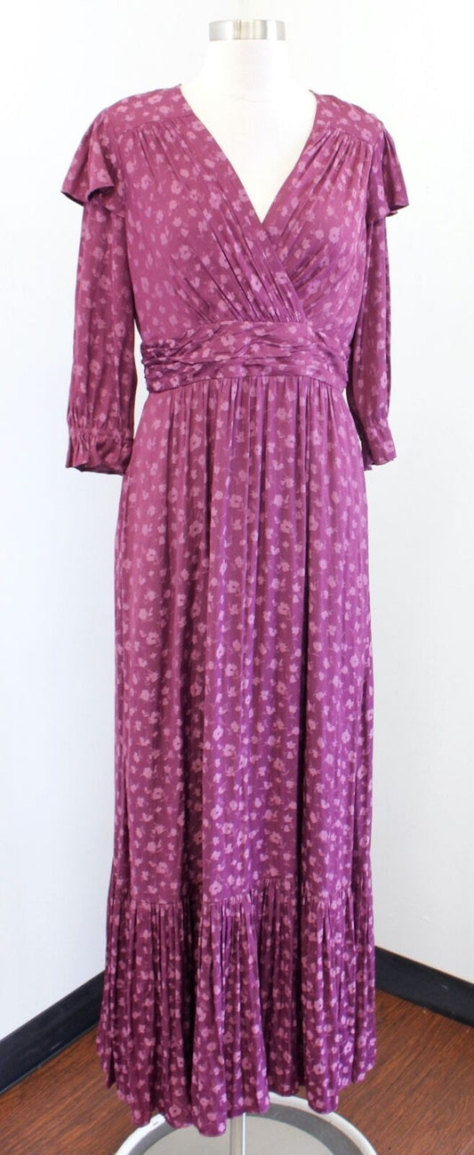 Gal Meets Glam Cassandra Burgundy Merlot Floral Jacquard Maxi Dress Size 6 Boho