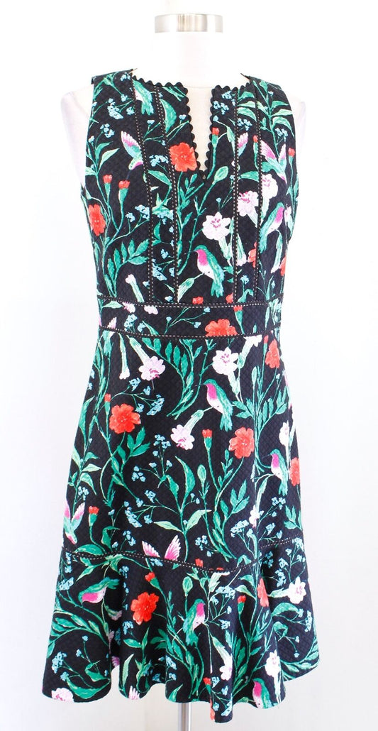 NWT Kate Spade Jardin Tile Floral Hummingbird Print Sheath Dress Black Size 4