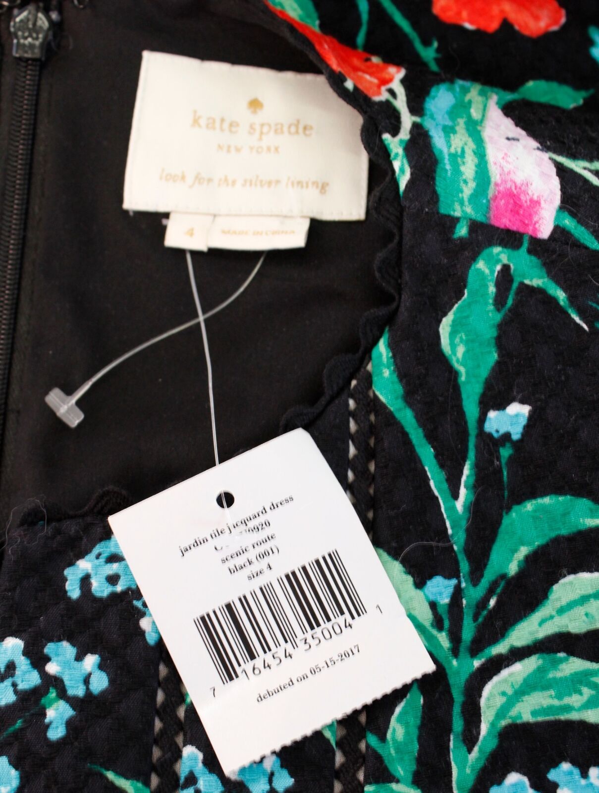 NWT Kate Spade Jardin Tile Floral Hummingbird Print Sheath Dress Black Size 4