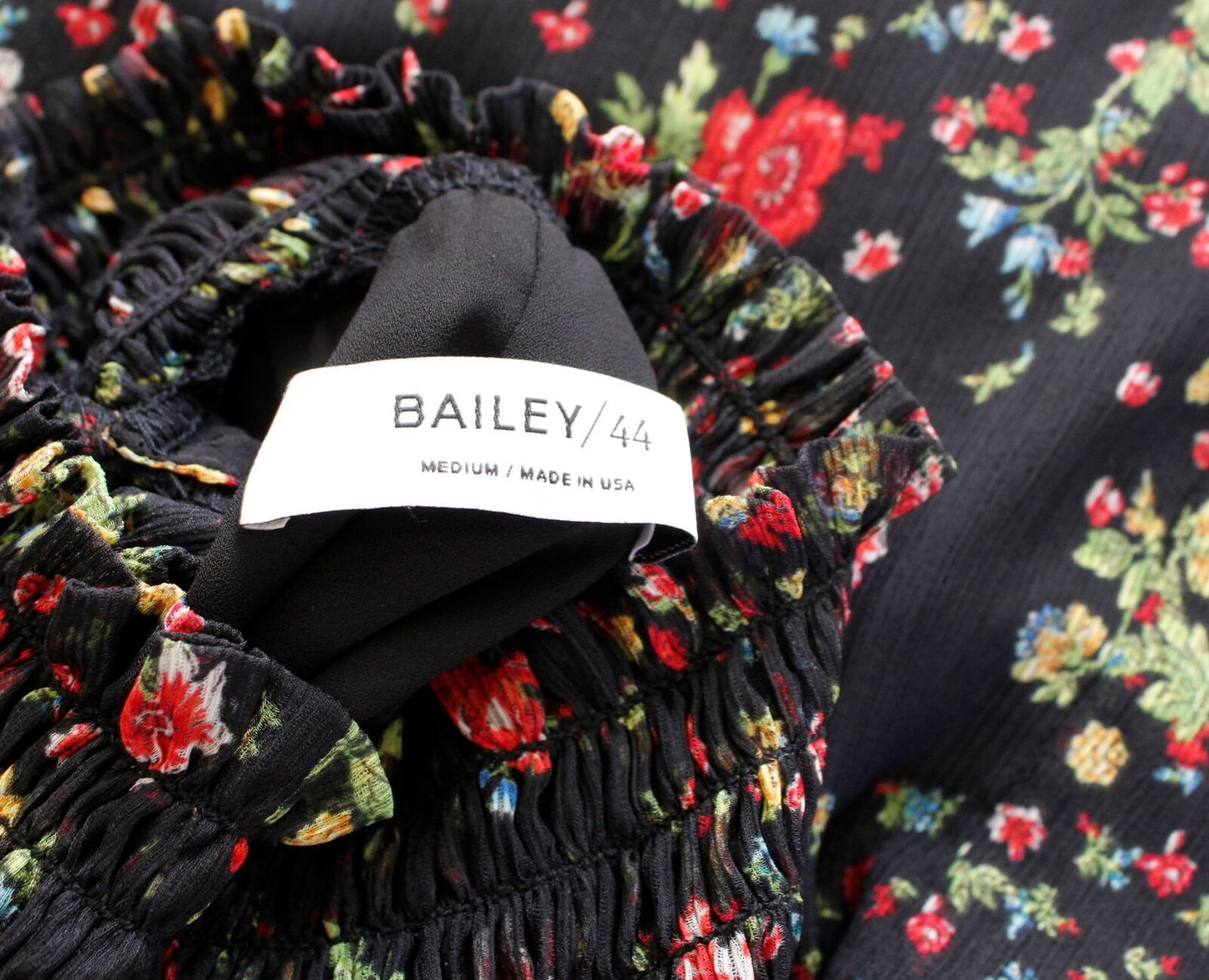 Bailey 44 Anthropologie Irina Black Floral Smocked Turtleneck Mini Shift Dress M