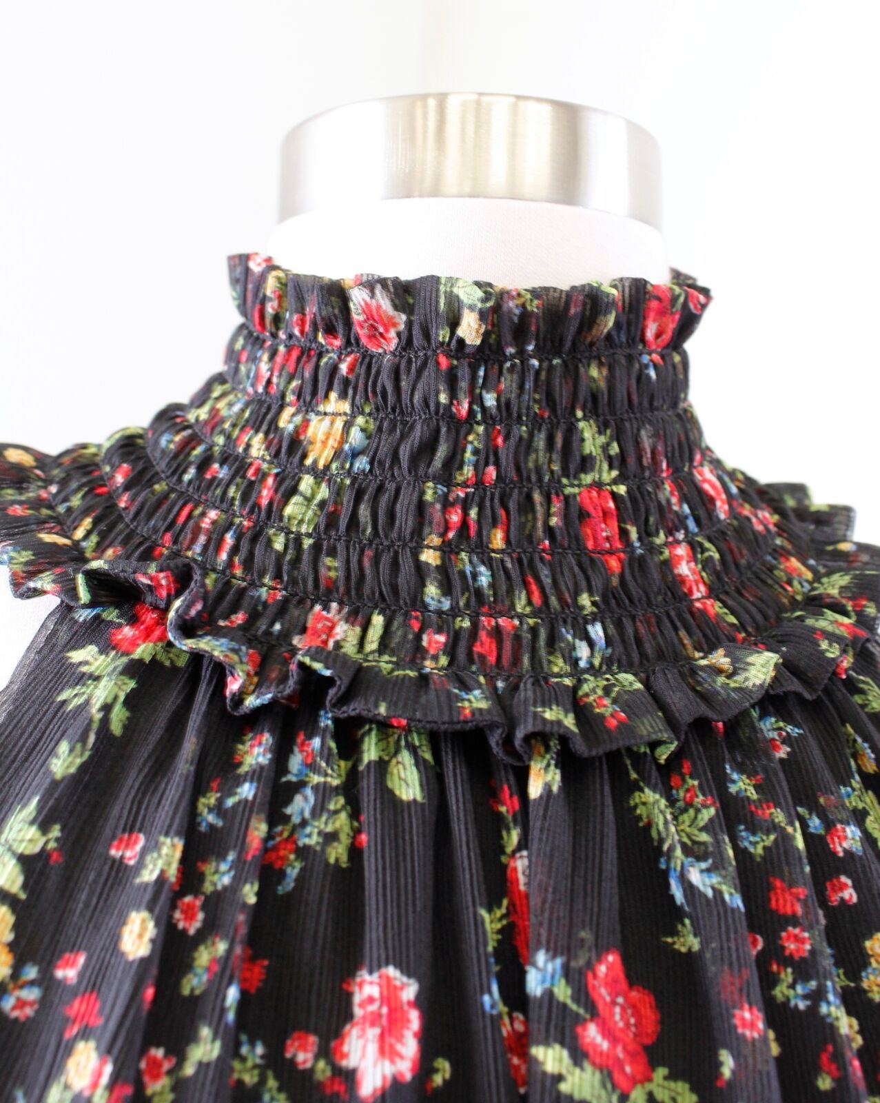 Bailey 44 Anthropologie Irina Black Floral Smocked Turtleneck Mini Shift Dress M