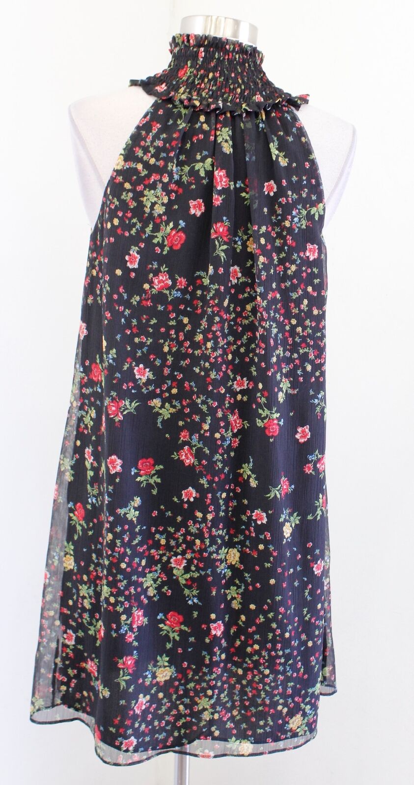 Bailey 44 Anthropologie Irina Black Floral Smocked Turtleneck Mini Shift Dress M