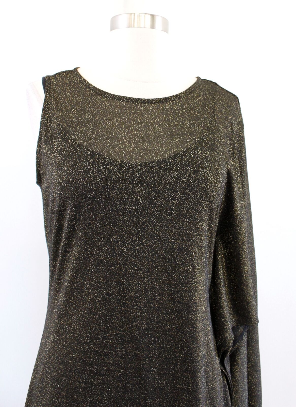 NWT Ted Baker Monyca Black Gold Metallic One Shoulder Draped Dress Size 4