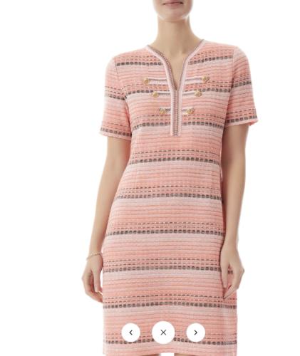 NWT $275 Ming Wang Peach Coral Striped Honeycomb Knit Dress Size XS Gold Shift