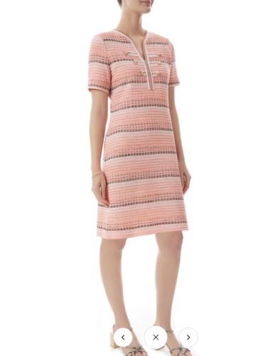 NWT $275 Ming Wang Peach Coral Striped Honeycomb Knit Dress Size XS Gold Shift