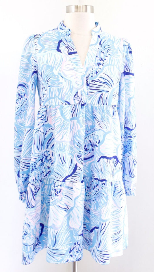 Lilly Pulitzer Winona Fishful Thinking Bermuda Blue Tiered Shift Dress XXS 2XS