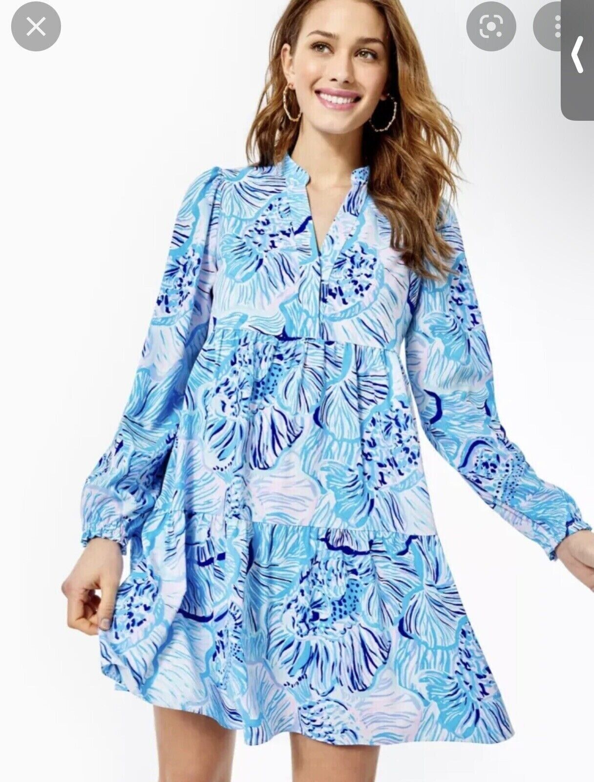 Lilly Pulitzer Winona Fishful Thinking Bermuda Blue Tiered Shift Dress XXS 2XS