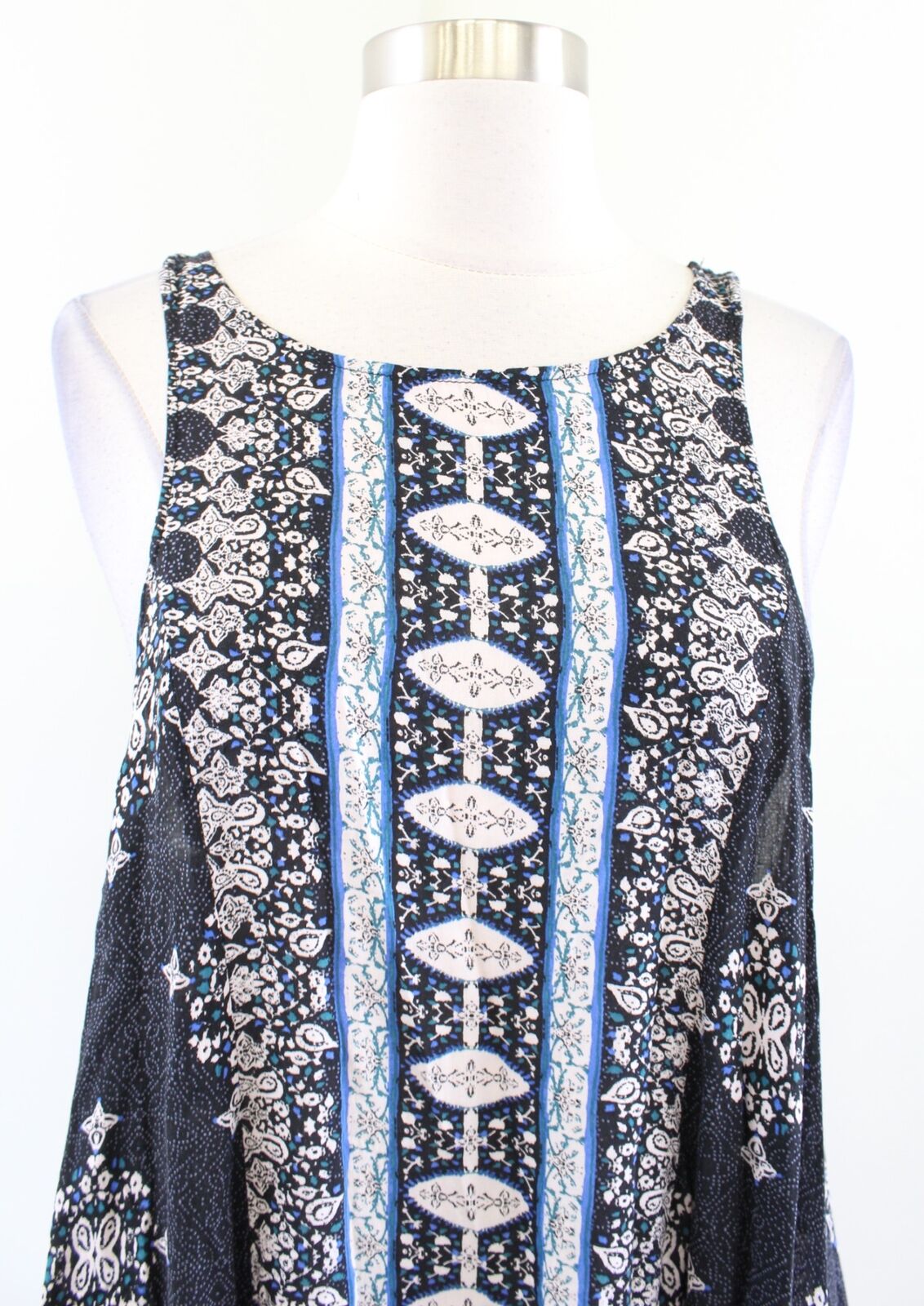 Free People Into You Black Blue Geometric Asymmetrical Slip Mini Dress Size XS